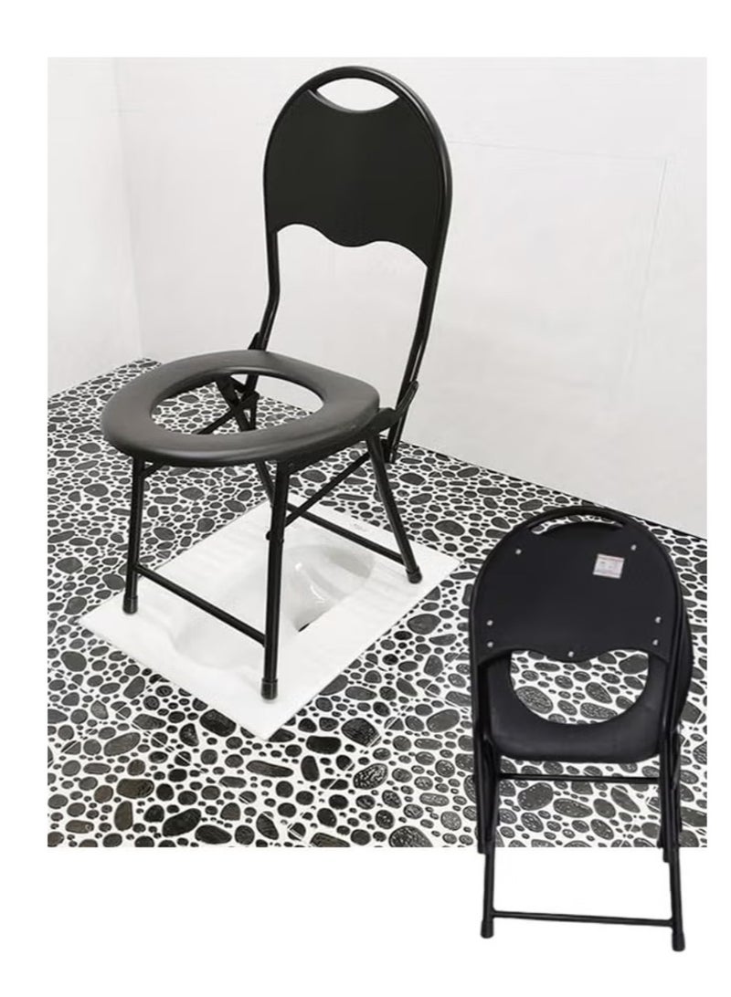 AB Portable And Foldable Chair for Disabled Easy to Clean Easy to Install Commode For Elderly Lightweight Camping/Car/Bathroom (Black) - Image 1