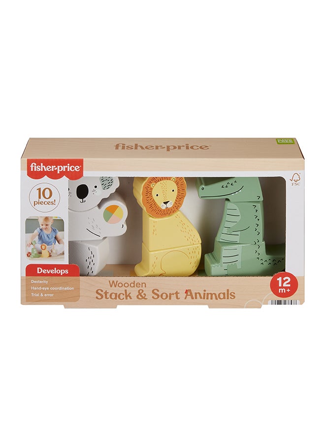 Fisher-Price - Wood Baby Toy Stack & Sort Animals, 10 Wooden Pieces For Developmental Play For Infants & Toddlers Ages 1+ Years - Image 1