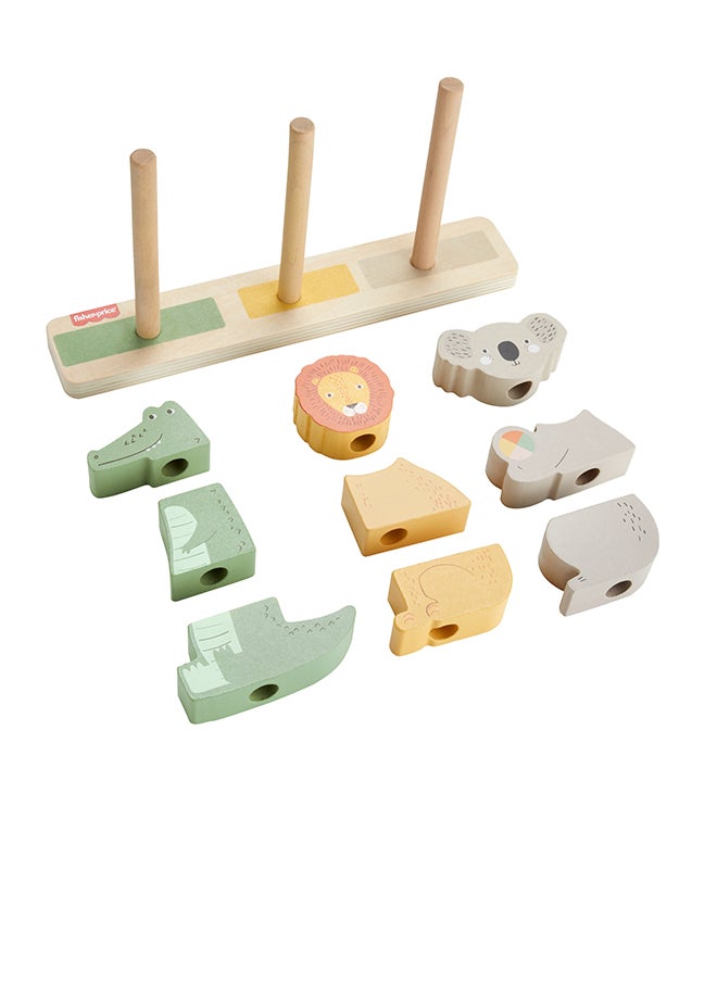 Fisher-Price - Wood Baby Toy Stack & Sort Animals, 10 Wooden Pieces For Developmental Play For Infants & Toddlers Ages 1+ Years - Image 1
