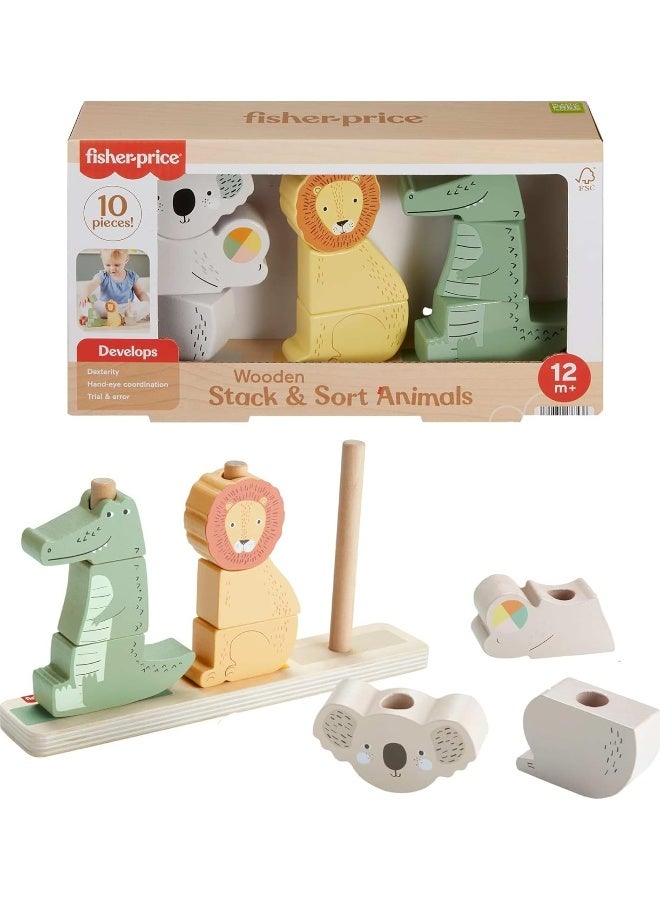 Fisher-Price ​Baby & Toddler Toy Wooden Stack & Sort Animals, 10 Wood Pieces For Developmental Play Ages 1+ Years  - Image 1