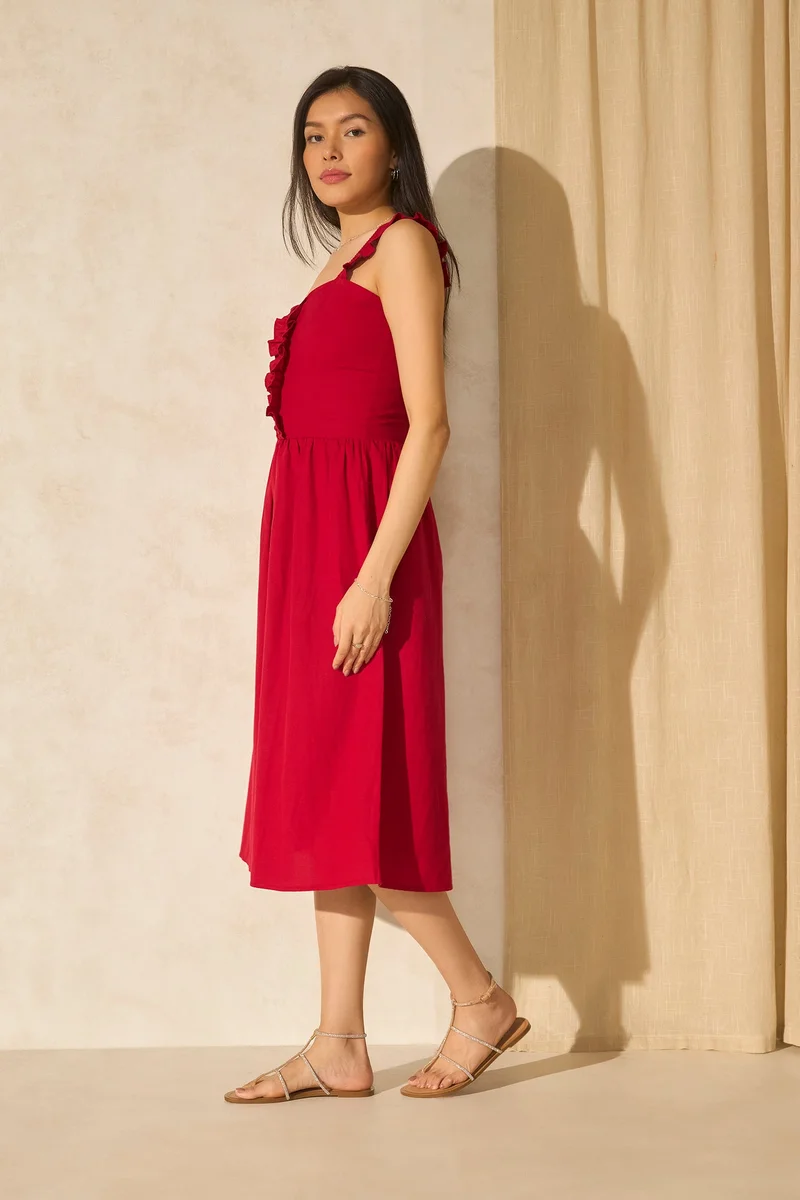 فيرجيو Linen Midi Brunchwear Dresses for Women