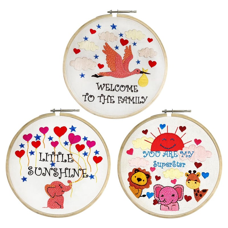 Embroiderymaterial Combo of 3 Embroidery Kit for Beginners/Cross Stitch Baby Shower Gift Welcome to the Family, Little Sunshine & You are My Superstar Design Digital Printed Cloth & Written Instructions, Handmade Gifts/All Material Included (Combo of All 3) - Image 1