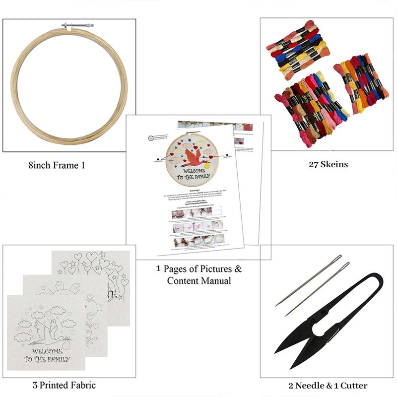 Embroiderymaterial Combo of 3 Embroidery Kit for Beginners/Cross Stitch Baby Shower Gift Welcome to the Family, Little Sunshine & You are My Superstar Design Digital Printed Cloth & Written Instructions, Handmade Gifts/All Material Included (Combo of All 3) - Image 3