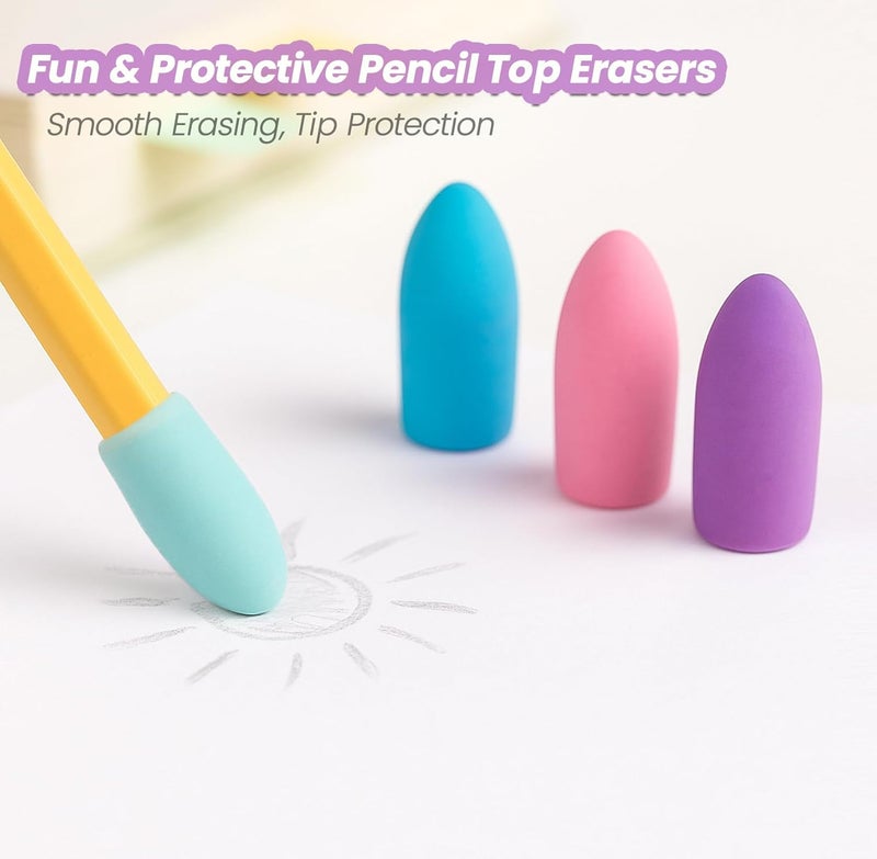 Aipker Pencil Sharpeners, Manual Sharpeners & Pencil Top Eraser Set for Colored Pencils, Colorful Protable Dual Holes Pencil Sharpener with Lid for Kids, Audlts, Artists, Classroom, School & Office - Image 4
