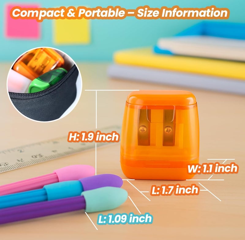 Aipker Pencil Sharpeners, Manual Sharpeners & Pencil Top Eraser Set for Colored Pencils, Colorful Protable Dual Holes Pencil Sharpener with Lid for Kids, Audlts, Artists, Classroom, School & Office - Image 5