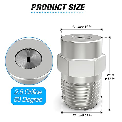 MEANLIN 50 Degree Surface Cleaner Tips, 1/4 Inch NPT Male, 2.5 Orifice, 4000 PSI Threaded Spray Nozzles, Replacement for Water Gun, Water Broom and Surface Cleaner (5-Pack) - Image 2