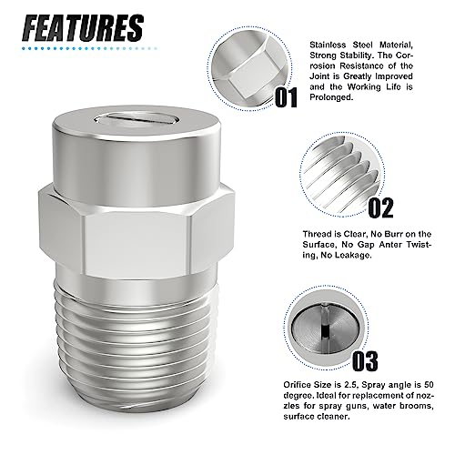 MEANLIN 50 Degree Surface Cleaner Tips, 1/4 Inch NPT Male, 2.5 Orifice, 4000 PSI Threaded Spray Nozzles, Replacement for Water Gun, Water Broom and Surface Cleaner (5-Pack) - Image 3