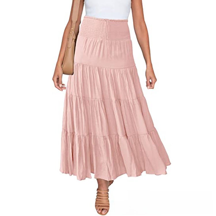 2022 Bohemian High Waist A-Line Maxi Skirt Pink  - Image 1