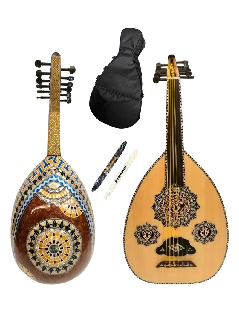 Al-Karz Music Premium Mother of Pearl Oud by Al Alami with Spruce Top and Full Pearl Back Including Case and Picks 