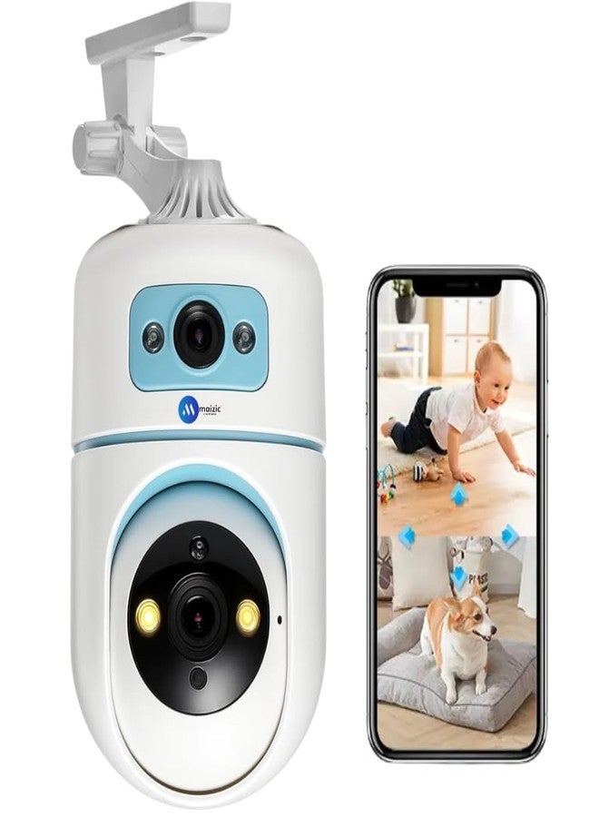 Maizic Smarthome Supercam PikaX 4MP UHD Indoor WiFi PTZ Camera | 2-Lens/Screen View 360° Rotation | Color Night Vision | AI Motion Detection | Two-Way Audio | V380 Pro App | Supports 128GB SD & Cloud