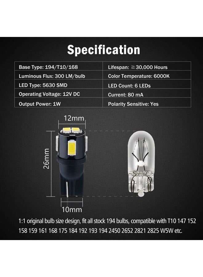 BRISHINE 194 LED Bulbs 6000K Xenon White Extremely Bright 5630 Chipsets T10 168 2825 175 W5W LED Replacement Bulbs for Car Interior Dome Map Door Courtesy License Plate Lights (Pack of 10) - Image 5