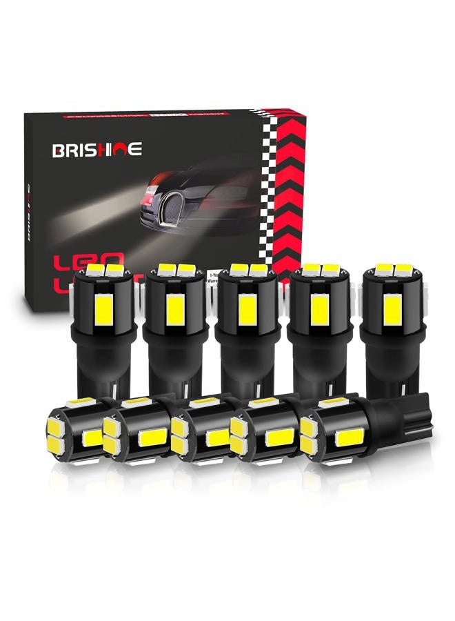 BRISHINE 194 LED Bulbs 6000K Xenon White Extremely Bright 5630 Chipsets T10 168 2825 175 W5W LED Replacement Bulbs for Car Interior Dome Map Door Courtesy License Plate Lights (Pack of 10) - Image 1