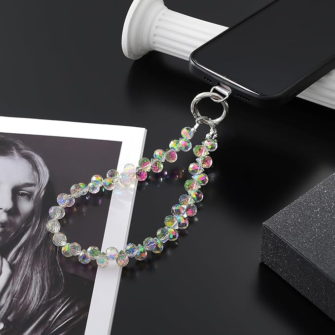 KHOLAD Crystal Phone Wrist Strap Phone Charm Chain Keychain Beaded Cellphone Lanyard with Tether Tab Hands-Free Wristlet Bracelet Wrist Grip Strap for Women - Image 5