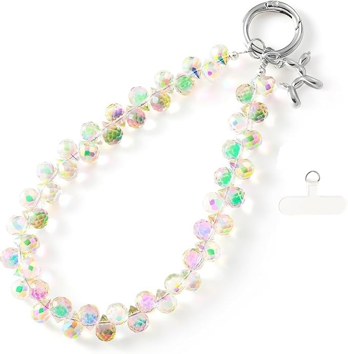 KHOLAD Crystal Phone Wrist Strap Phone Charm Chain Keychain Beaded Cellphone Lanyard with Tether Tab Hands-Free Wristlet Bracelet Wrist Grip Strap for Women - Image 1