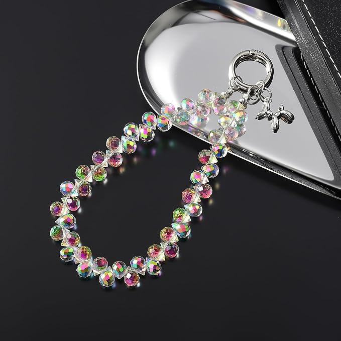 KHOLAD Crystal Phone Wrist Strap Phone Charm Chain Keychain Beaded Cellphone Lanyard with Tether Tab Hands-Free Wristlet Bracelet Wrist Grip Strap for Women - Image 2