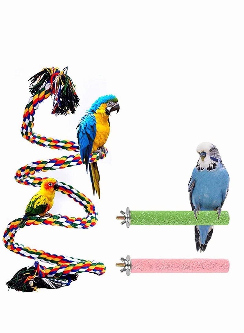 الأزرق جي دبليو Birds Toys, Bird Perches Perch Stand Rope Toys 3 Pcs for Parakeets Cockatiels Conures Macaws Lovebirds Finches - Image 1