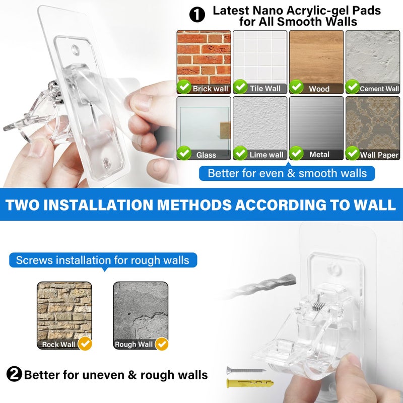 Antimbee 12-Pack No Drill Needed Curtain Rod Brackets, Self Adhesive Rod Holders, Multipurpose Nail Free Stick on Curtain Rod Hooks, Curtain Hangers for Dorm, Bathroom, Bedroom, Livingroom Decor - Image 4