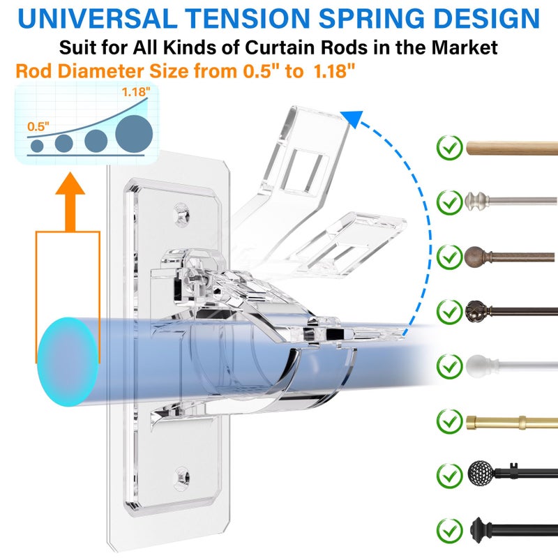 Antimbee 12-Pack No Drill Needed Curtain Rod Brackets, Self Adhesive Rod Holders, Multipurpose Nail Free Stick on Curtain Rod Hooks, Curtain Hangers for Dorm, Bathroom, Bedroom, Livingroom Decor - Image 2