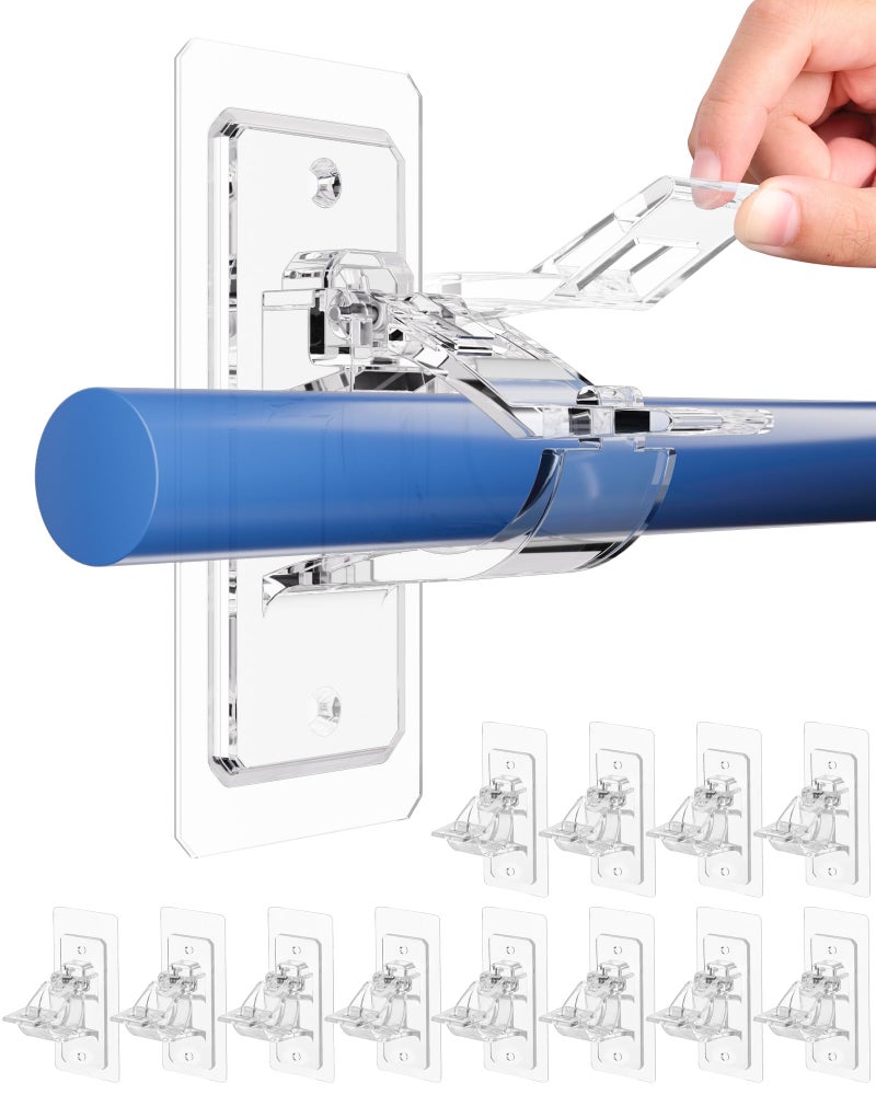 Antimbee 12-Pack No Drill Needed Curtain Rod Brackets, Self Adhesive Rod Holders, Multipurpose Nail Free Stick on Curtain Rod Hooks, Curtain Hangers for Dorm, Bathroom, Bedroom, Livingroom Decor - Image 1