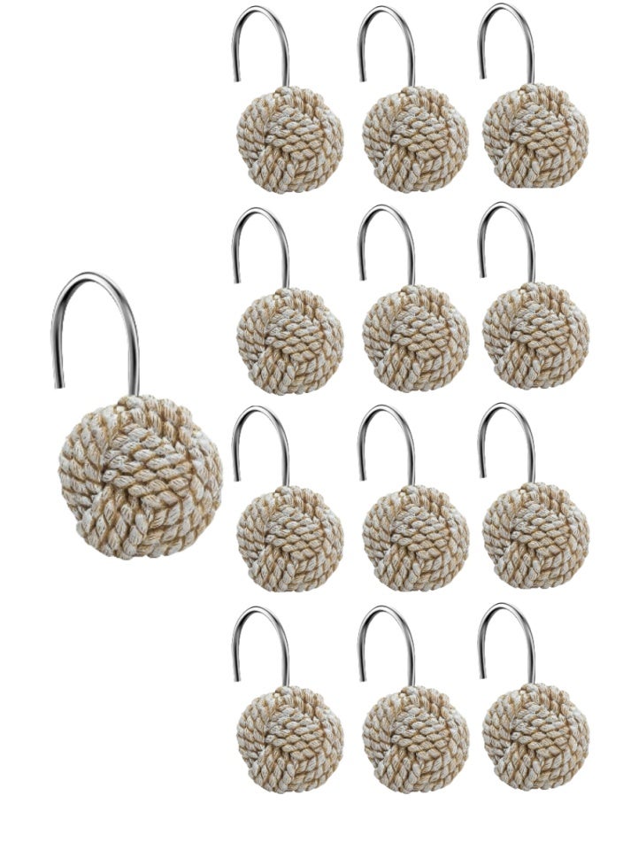 Boho Knots Shower Curtain Hooks, Home Decorative Shower Curtain Rings for Bathroom, Seaside Nautical Shower Curtain Hangers Bathroom Accessories, Set of 12  - Image 1