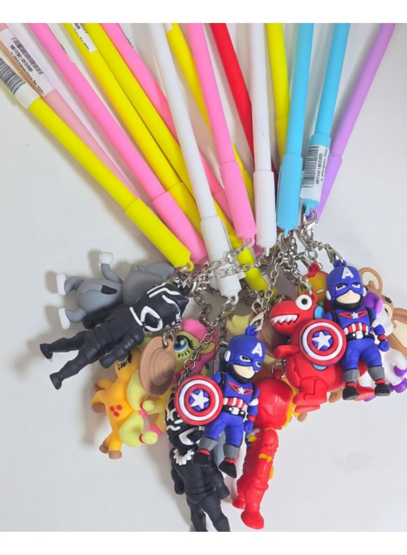 MARVEL Premium 12-Pack Assorted Cartoon Character Pens - Cute Superhero & Animal Silicone Toppers with Keychains, Smooth Writing Colorful Pens for Kids, School Stationery, Birthday Party Favors, and Gift Bags - Image 3
