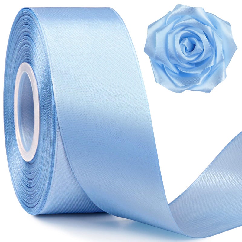 Mauproy 1-1/2 Inch Wide Sky Blue Satin Ribbon, 50 Yards Solid Polyester Fabric Ribbon for Roses Making, Gift Wrapping, Easter, Flower Bouquets, Wedding Decorations, Handmade Crafts - Image 1