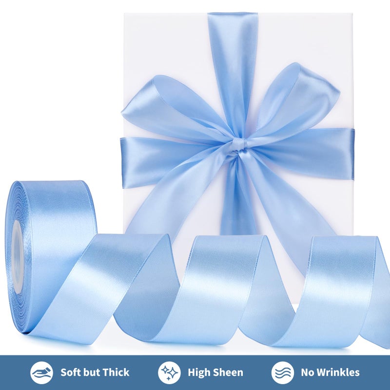 Mauproy 1-1/2 Inch Wide Sky Blue Satin Ribbon, 50 Yards Solid Polyester Fabric Ribbon for Roses Making, Gift Wrapping, Easter, Flower Bouquets, Wedding Decorations, Handmade Crafts - Image 3