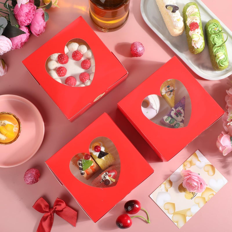 Janlaugh 25 Pcs Red Bakery Boxes for Women Mother with Window Heart Cupcake Treat Cookie Dessert Box Bulk Mom Gift for Chocolate Strawberries Donuts Candy Party Favor (6x6x2.5 Inch) - Image 3