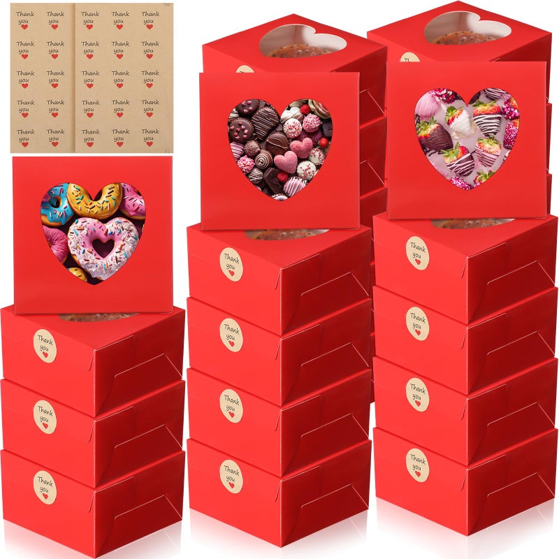 Janlaugh 25 Pcs Red Bakery Boxes for Women Mother with Window Heart Cupcake Treat Cookie Dessert Box Bulk Mom Gift for Chocolate Strawberries Donuts Candy Party Favor (6x6x2.5 Inch) - Image 1