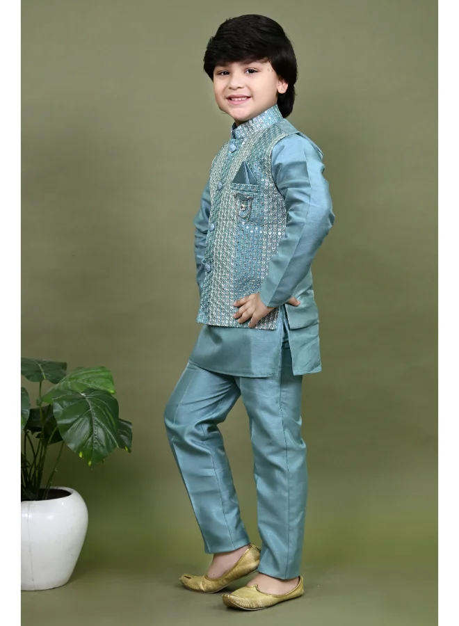 BT DEZINES Teal Blue Kurta Pajama Set for Boys