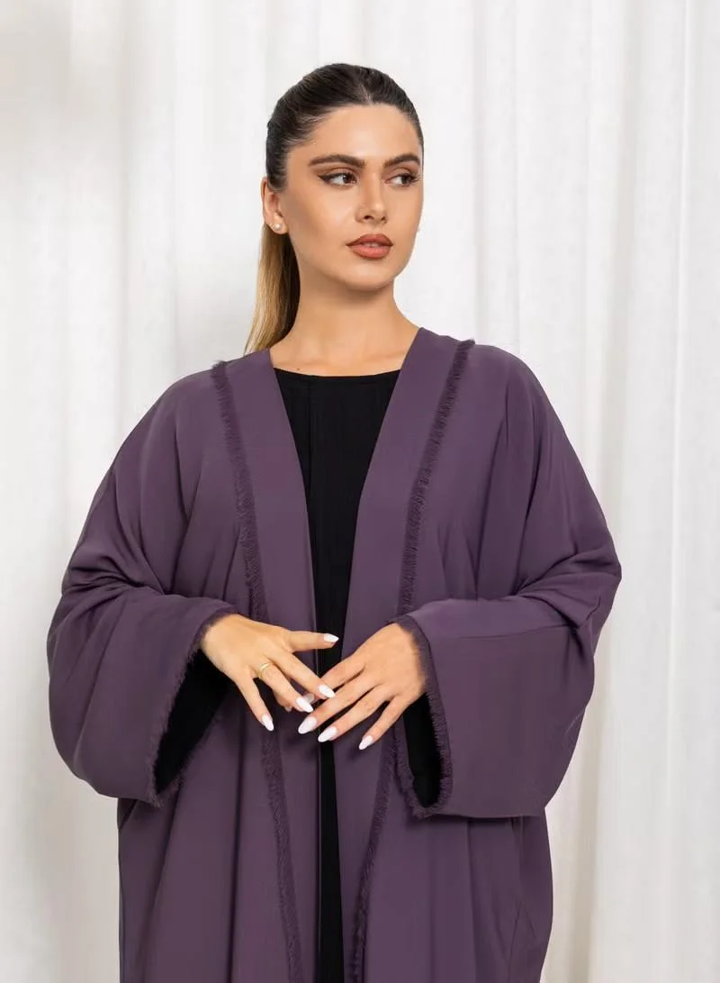 Nikias  Nikias Mauve Nida Double Abaya White Black chiffon Lining for Women | Best Price UAE