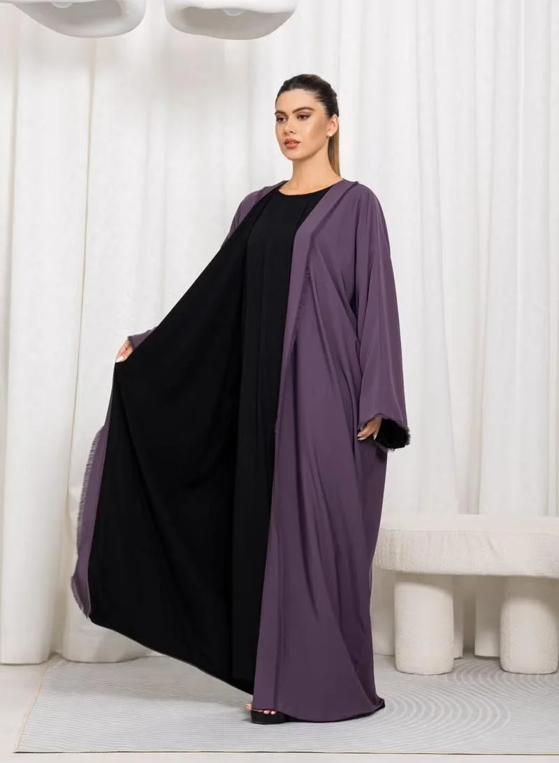 Nikias Nikias Mauve Nida Double Abaya White Black chiffon Lining