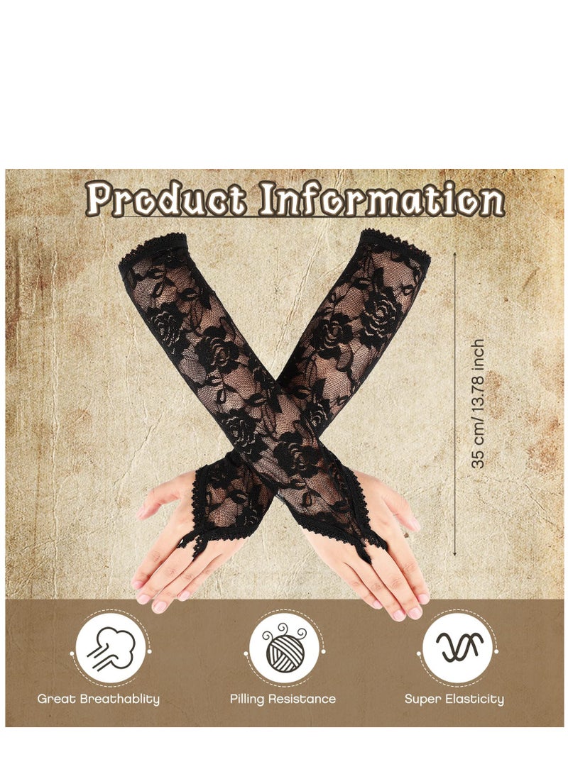 KASTWAVE Long Evening Gloves Opera Fingerless Gloves Elbow Length Lace Gloves Long Black Gloves Flapper Accessories 1920s Costume Bridal Fancy Dress Gloves for Women and Girls  - Image 2