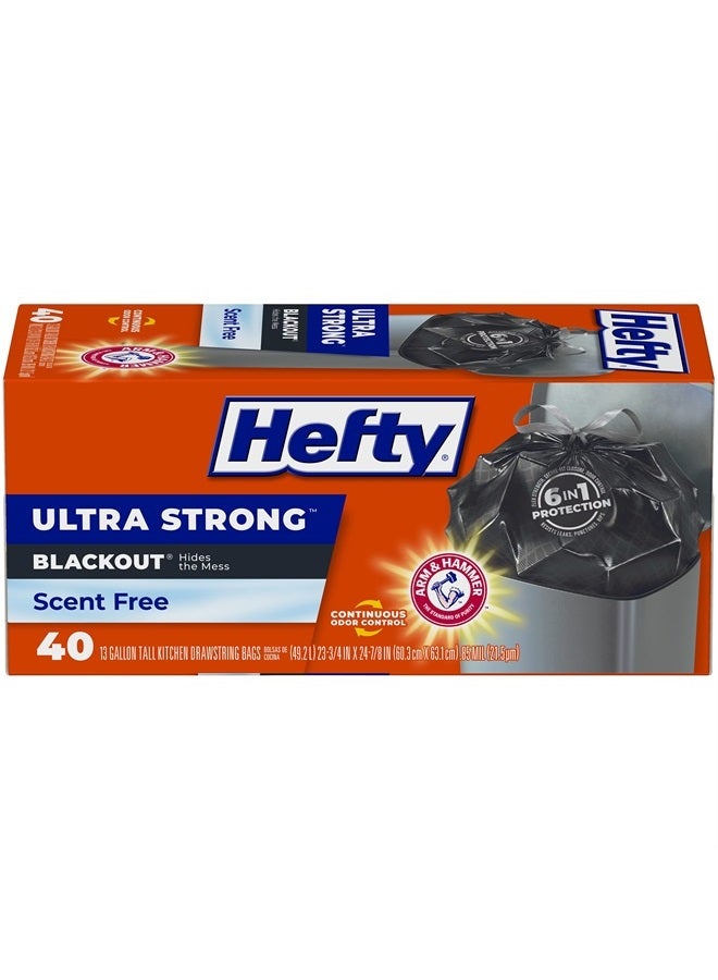 Hefty أكياس قمامة مطبخية قوية للغاية، سوداء، بدون رائحة، سعة 13 جالون، 40 قطعة - Image 1