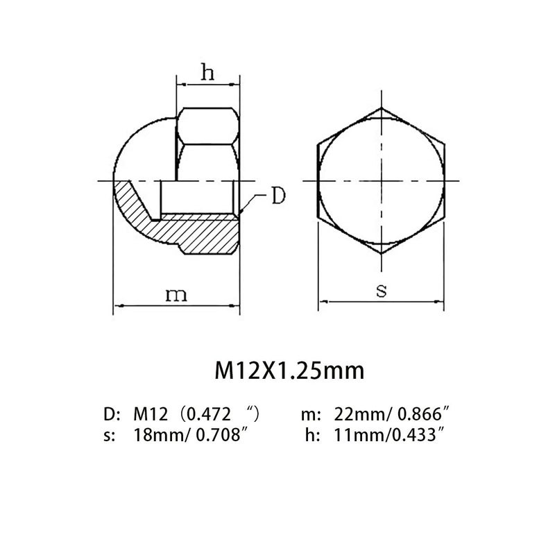 DGZ M12X1.25mm 304 Stainless Steel Fine Thread Hex Acorn Cap Nuts Decorative Nut Caps 5pcs - Image 3