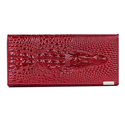 AISI Women Men Leather Wallet Embossed Crocodile Clutch Wallet Credit Card Holder(Red) - Image 1