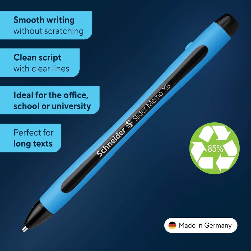 Schneider Slider Memo XB (Extra Broad) Ballpoint Pen, 1.4 mm, Light Blue Barrel, Black Ink, Box of 10 Pens (150201) - Image 2
