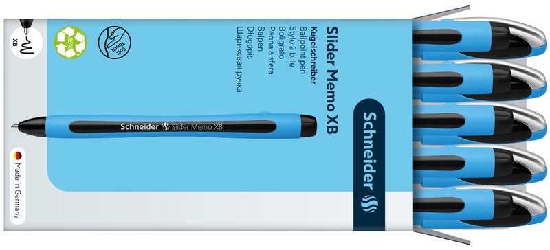 Schneider Slider Memo XB (Extra Broad) Ballpoint Pen, 1.4 mm, Light Blue Barrel, Black Ink, Box of 10 Pens (150201) - Image 5
