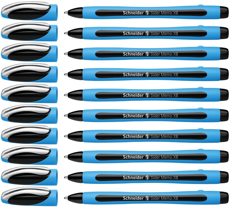 Schneider Slider Memo XB (Extra Broad) Ballpoint Pen, 1.4 mm, Light Blue Barrel, Black Ink, Box of 10 Pens (150201) - Image 1