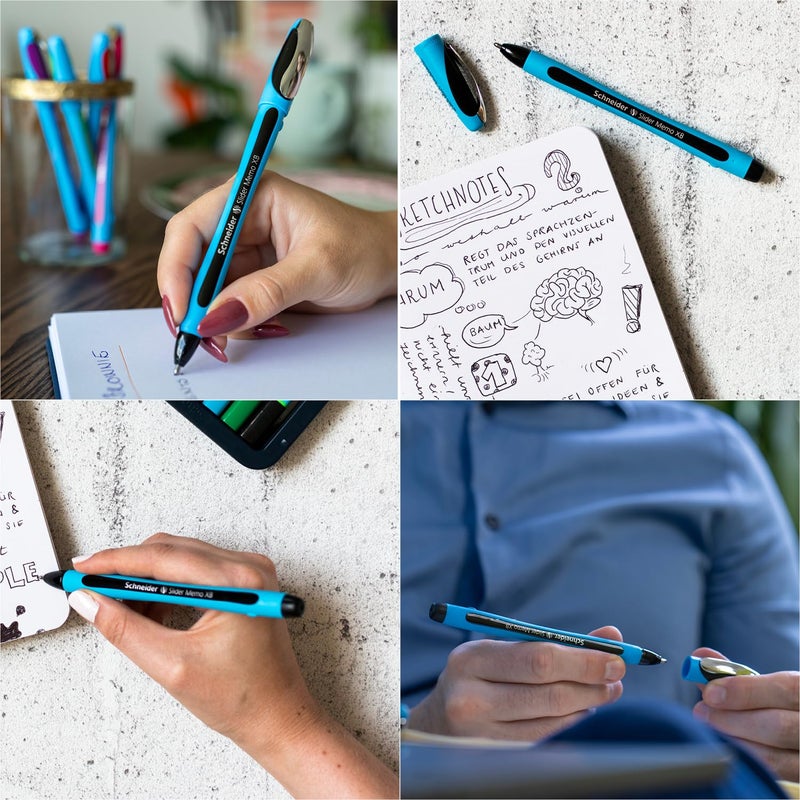 Schneider Slider Memo XB (Extra Broad) Ballpoint Pen, 1.4 mm, Light Blue Barrel, Black Ink, Box of 10 Pens (150201) - Image 3