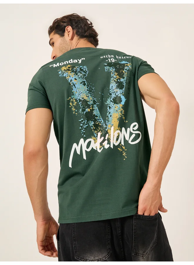 فورت كولينز Fort Collins Men Olive Graphic Printed Short Sleeve T-Shirt