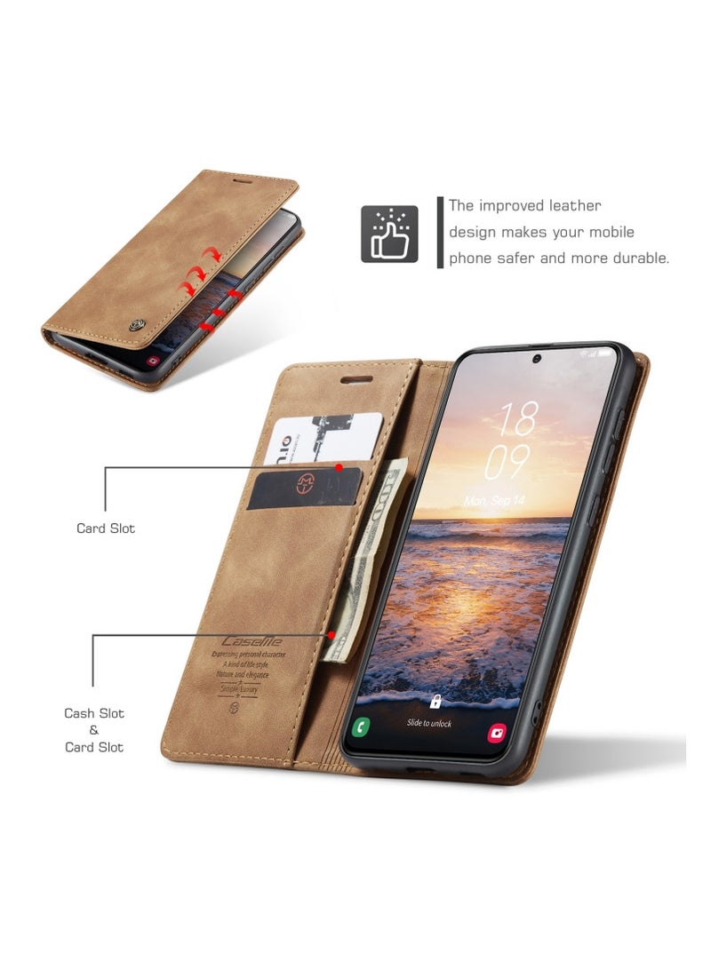 CaseMe Samsung Galaxy S24 plus Case Wallet, for Samsung Galaxy S24 plus Wallet Case Book Folding Flip Folio Case with Magnetic Kickstand Card Slots Protective Cover - Brown - Image 3