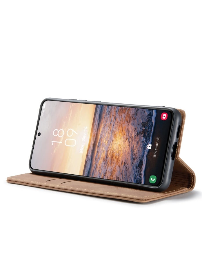 CaseMe Samsung Galaxy S24 plus Case Wallet, for Samsung Galaxy S24 plus Wallet Case Book Folding Flip Folio Case with Magnetic Kickstand Card Slots Protective Cover - Brown - Image 4