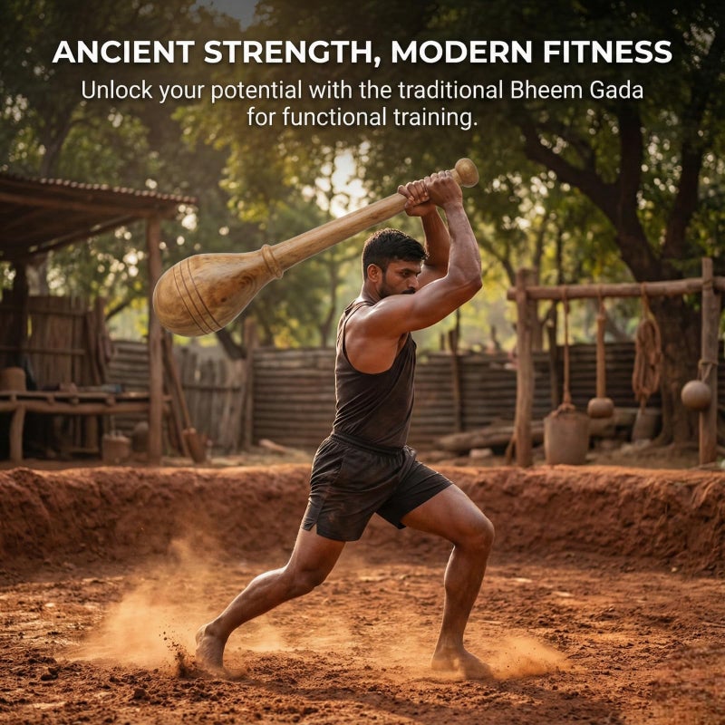 KNK GADA FITNESS BAR INDIAN CLUB BHEEM MACE SHOULDER EQUIPMENT MEEL KARLA KATAI FITNESS DURABLE WOODEN EQUIPMENT (4 to 5 Kg.) - Image 5