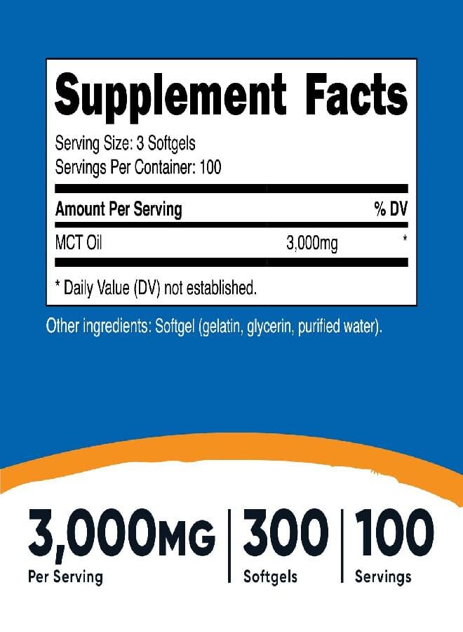 Nutricost MCT Oil Softgels 1000mg, 300 SFG (3,000mg Serv) - Great for Keto, Ketosis, and Ketogenic Diets - Image 2