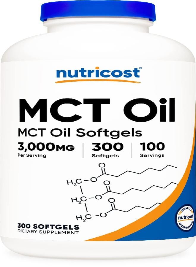 Nutricost MCT Oil Softgels 1000mg, 300 SFG (3,000mg Serv) - Great for Keto, Ketosis, and Ketogenic Diets - Image 1