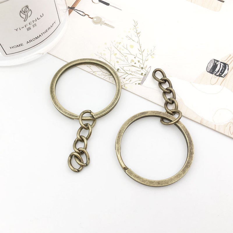 1 key ring with chain 30mm key ring metal alloy key ring diy accessories key ring multi-color optional Ancient green key ring with chain 