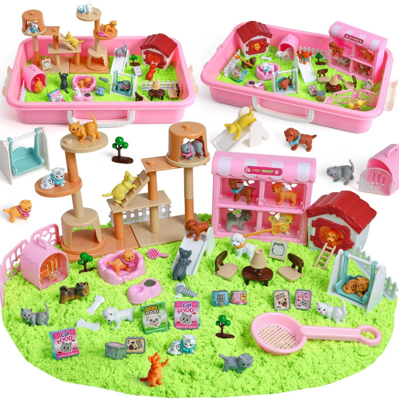 KNASON Cat and Dog Sensory BinPlay Sand Kit for Girls and Boys with 22lbs Sensory Sand and Sand BoxPet Sandbox Toys Role Pretend Play Beach Toy Birthday Present for Toddler Ages 3 4 5 6 7 8 - Image 2