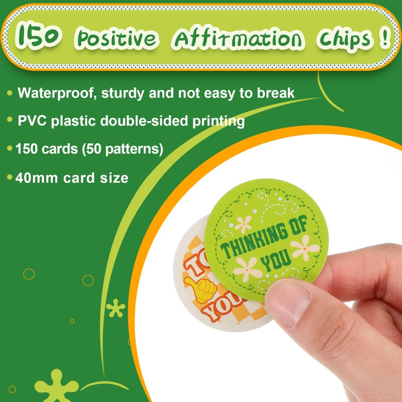 Civaner 150 Pcs Positive Affirmation Chips Bulk Plastic Cards Double Sided Printing Motivational Tokens Coins 1.57'' Appreciation Gifts 50 Different Kindness Sayings for Kids Students(Lively Style) - Image 2