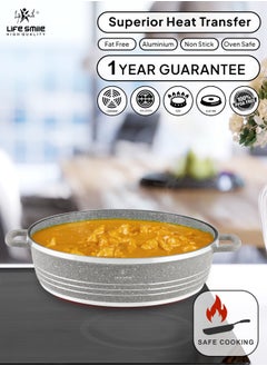 Life Smile 28cm (3.9 Liter) LIFE SMILE Shallow Pot with Lid | Non Stick PFOA FREE Granite Coating Frying Pan | Oven Safe | Dishwasher Safe | Double Handle (Grey)  - Image 5